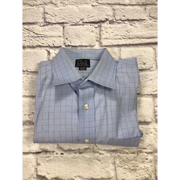 Jos A Bank Dress Shirt Mens 16.5-33 Blue Check Plaid Long Sleeve Button Up - Picture 1 of 7